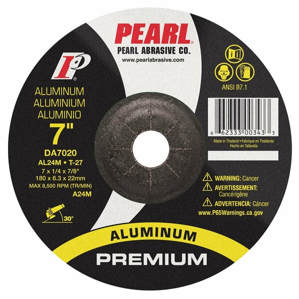 Pearl Premium DC Grinding Wheel For Aluminum 7 x 1/4 x 7/8 AL24M T-27 DA7020